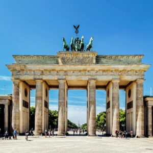 Stunning view of the Brandenburg Gate on a clear day in Berlin, Germany.